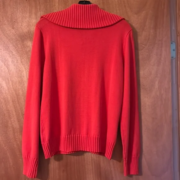 Lauren Ralph Lauren orange vintage fabulous sweater, lg collar with snaps (mlb) - Picture 2 of 5